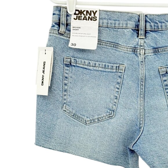 DKNY Jeans Women's Stretch Mid Rise Raw Hem Blue Denim Shorts Size 30 NWT - Picture 4 of 12